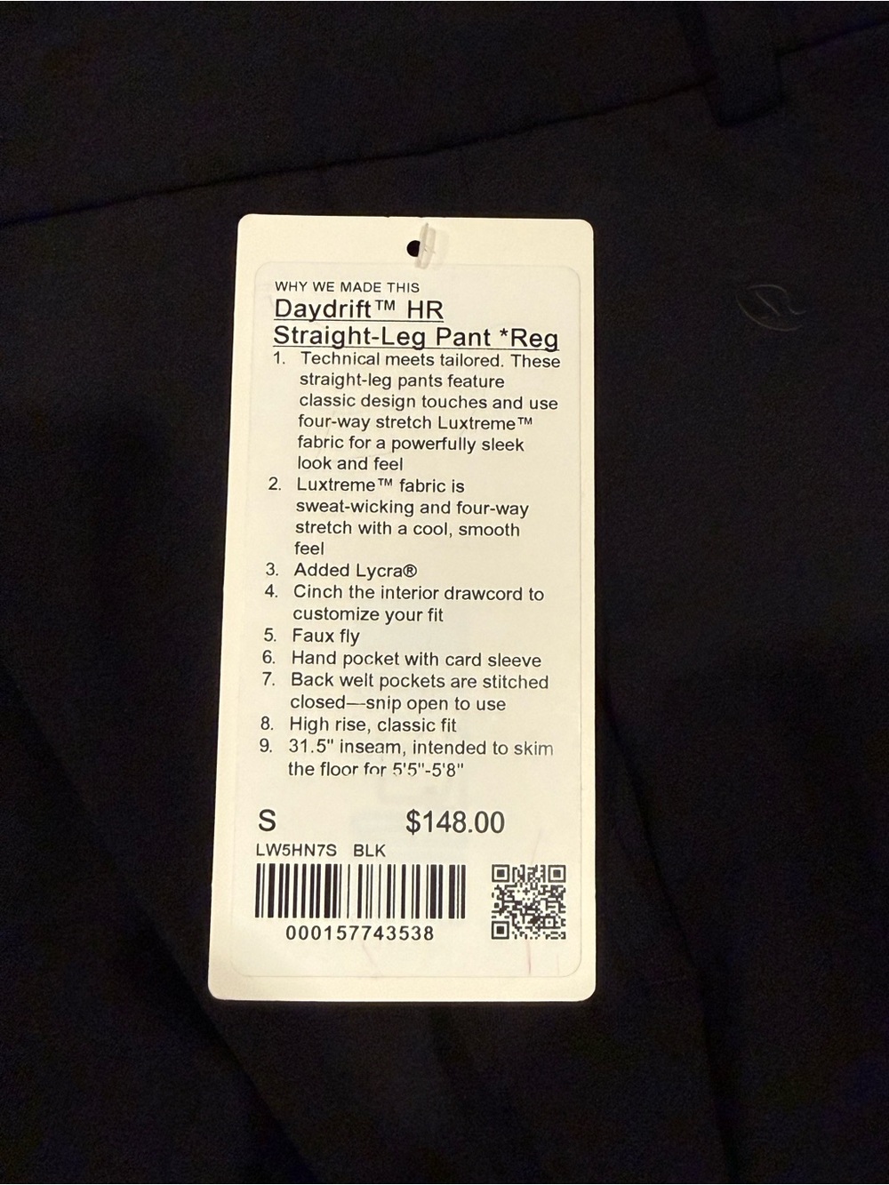 NWT Lululemon Daydrift Har Straight-Leg Pant in Black - Picture 3 of 5